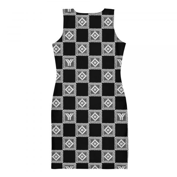 Designer Damen Kleid schwarz Häkel Crochet Checkers Style 1 all over print dress white back 6287626470e05