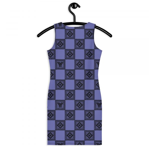 Designer Women's Dress Purple Black Crochet Checkers Style 3 all over print dress white back 628763342329a