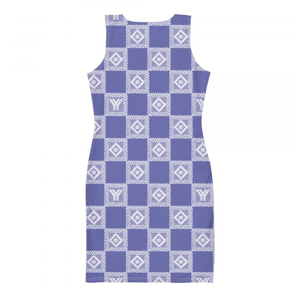 Designer Women's Dress Purple White Crochet Checkers Style 1 all over print dress white back 628763babe476