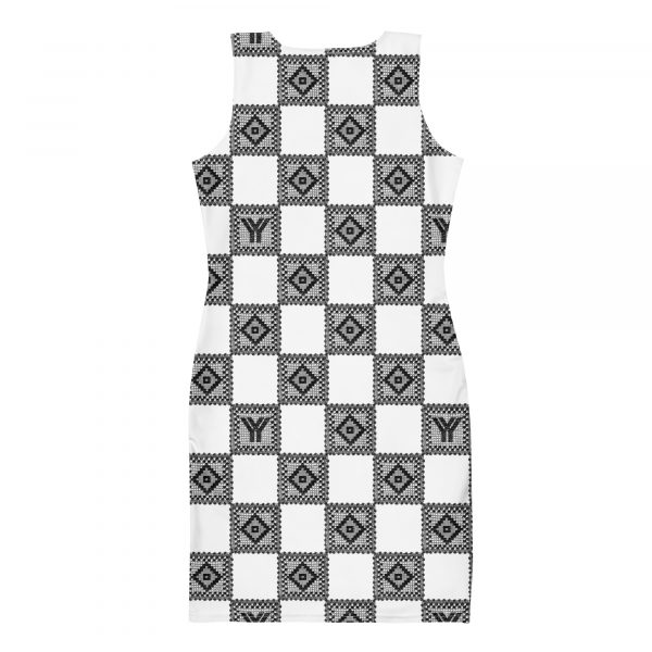 Designer Damen Kleid Weiß Schwarz Häkel Crochet Checkers Style 1 all over print dress white back 628763fd9a442