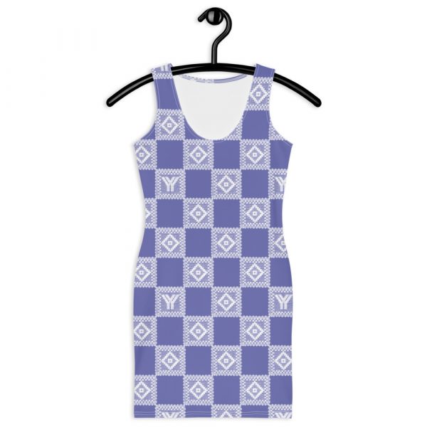 Designer Damen Kleid Lila Häkel Crochet Checkers Style 1 all over print dress white front 628738f202545