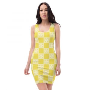 Designer Damen Kleid illuminating Gelb Häkel Crochet Checkers Style