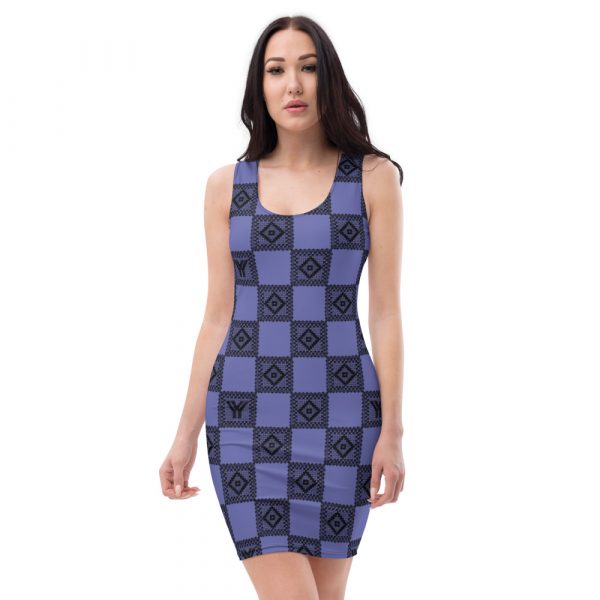 Designer Women's Dress Purple Black Crochet Checkers Style 4 all over print dress white front 62873db4b8bcb
