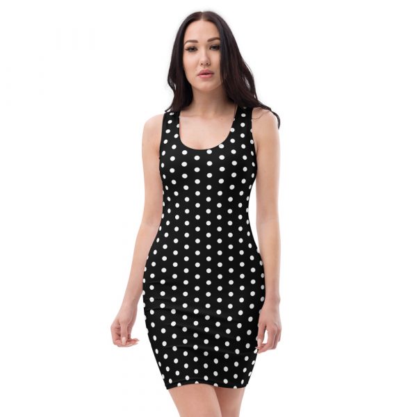 Designer Damen Kleid schwarz Polka Dots weiß 1 all over print dress white front 628757b3b0307