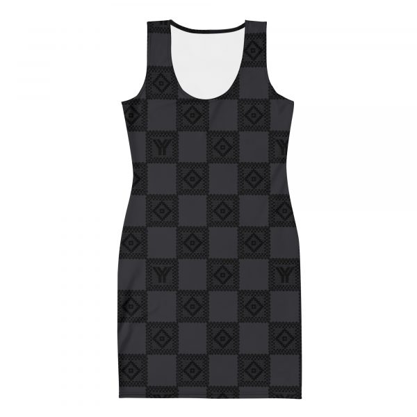 Designer Damen Kleid Anthrazit Häkel Crochet Checkers Style 6 all over print dress white front 62875f7ac7c29