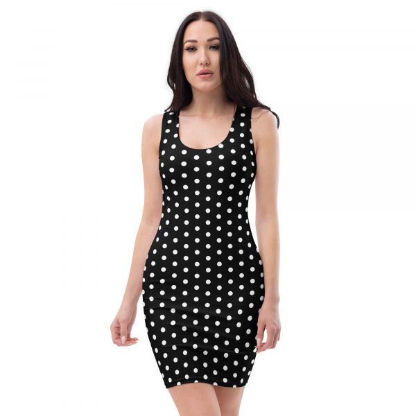 Designer women's dress black polka dots white 5 all over print dress white front 6287616d8ab67