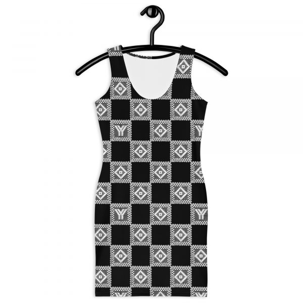 Designer Damen Kleid schwarz Häkel Crochet Checkers Style 2 all over print dress white front 6287626470ef1