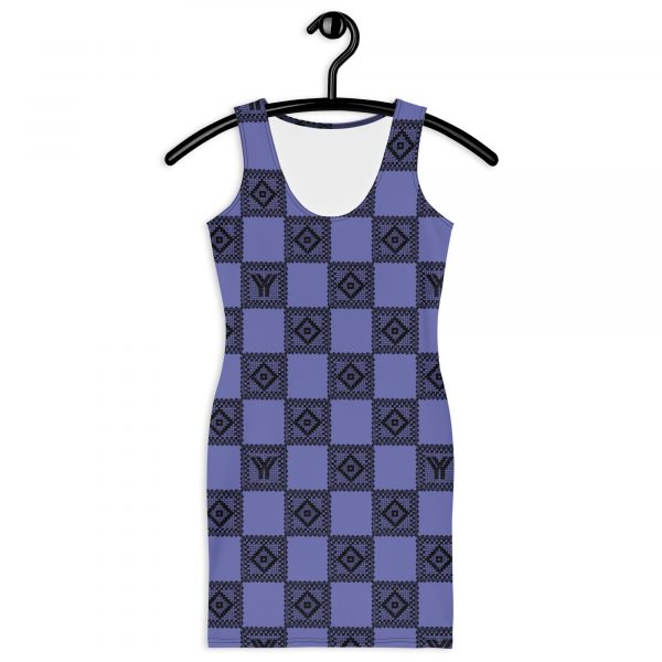 Designer Women's Dress Purple Black Crochet Checkers Style 2 all over print dress white front 6287633423242