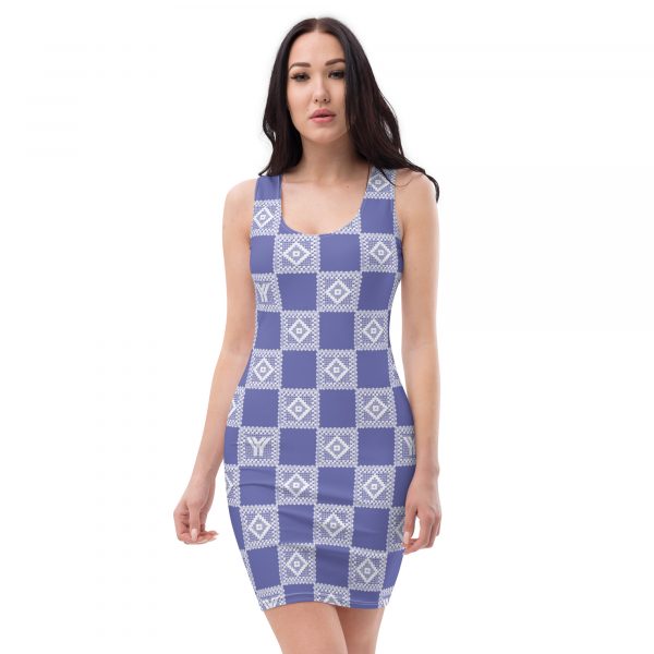Designer Women's Dress Purple White Crochet Checkers Style 4 all over print dress white front 628763babe27b