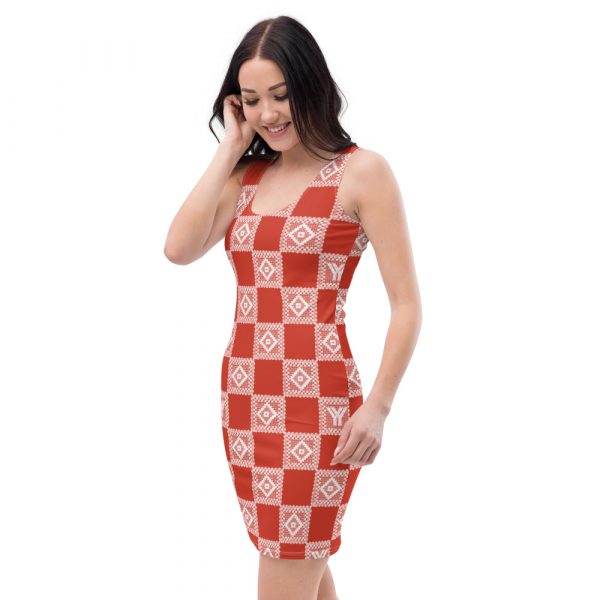 Designer Damen Kleid Rot Häkel Crochet Checkers Style 3 all over print dress white left front 6287389943b89