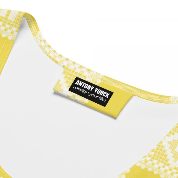 Designer Damen Kleid illuminating Gelb Häkel Crochet Checkers Style 8 all over print dress white product details 628762ff288c2