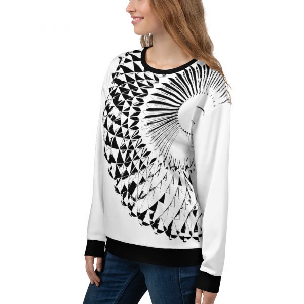 Damen Sweatshirt Capital weiß schwarz 9 all over print unisex sweatshirt white left front 6324b89495fbb