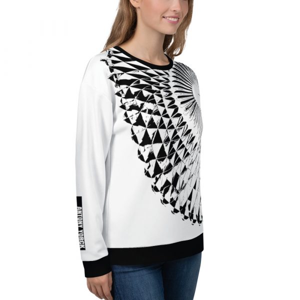 Damen Sweatshirt Capital weiß schwarz 8 all over print unisex sweatshirt white right front 6324b89499acf