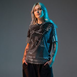 Damen Recycling Trikot Kurzarm Mesh Print Schwarz Weiß