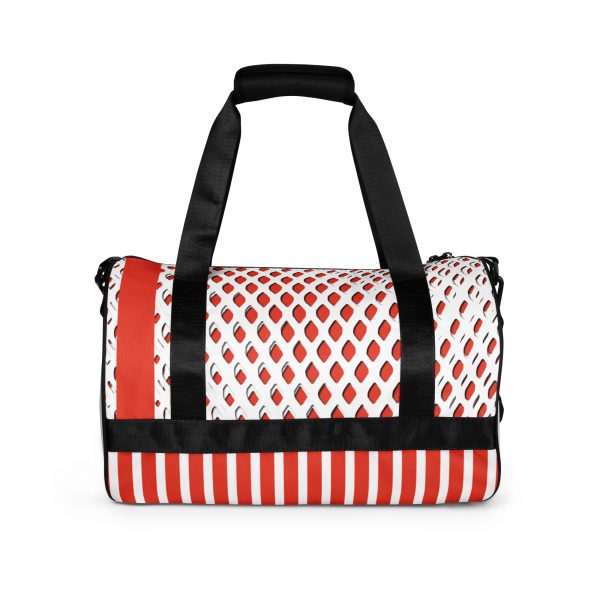 Designer sports bag mesh style orange white 3 all over print gym bag white back 638e1dd3788f9