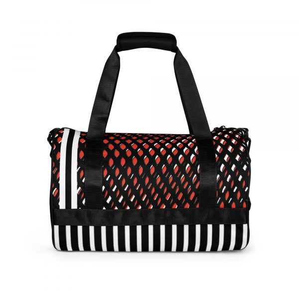 Designer Sporttasche Mesh Style Orange Schwarz Weiß 3 all over print gym bag white back 638e1f51d0863