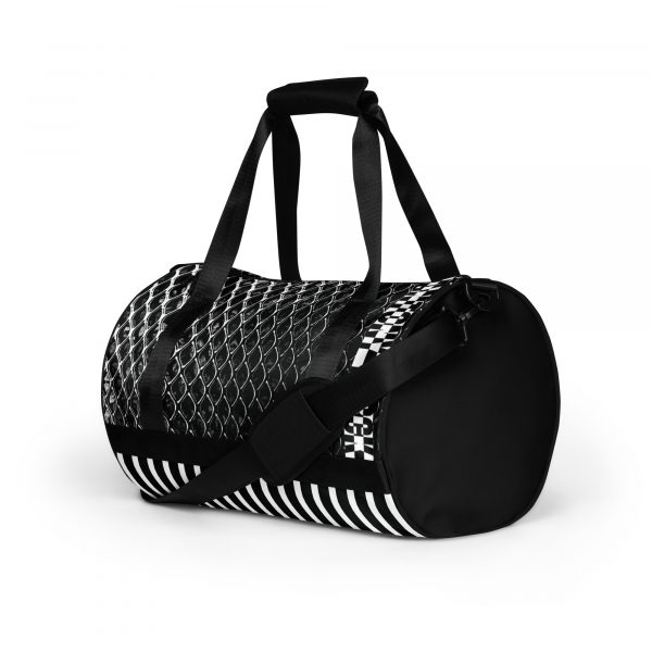 Designer Sports Bag Mesh Style Black White 5 all over print gym bag white left front 6389cd063d549