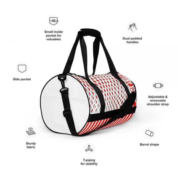 Designer sports bag mesh style orange white 9 all over print gym bag white right front 638e1e8530a39