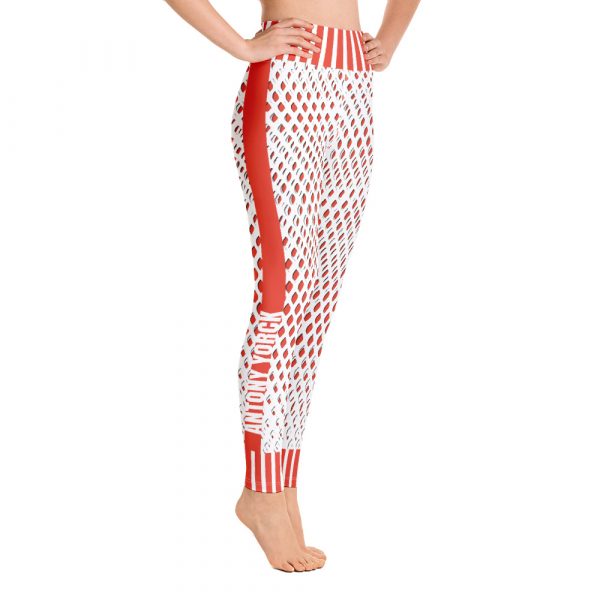 Designer Ladies Yoga Leggings Mesh Style Orange White 2 all over print yoga leggings white right 6391db0f0e89b