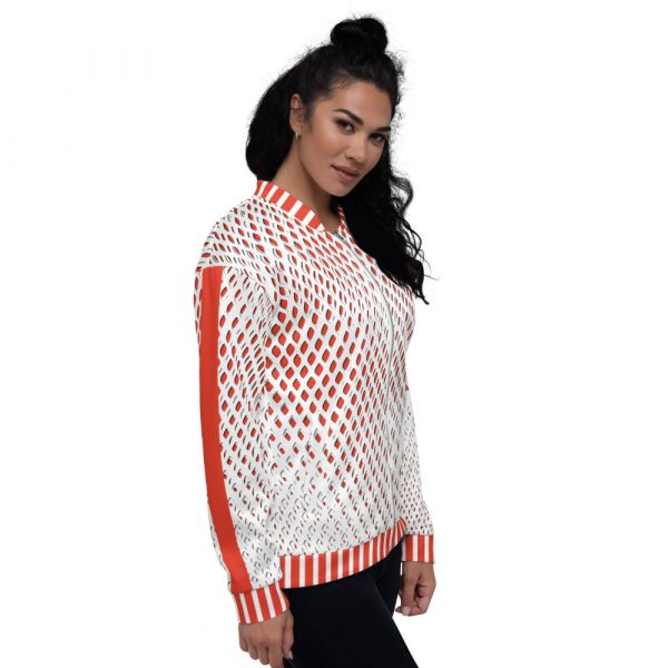 Designer women's sweat jacket mesh print white orange 2 all over print unisex bomber jacket white right 63bd4ecc2e726