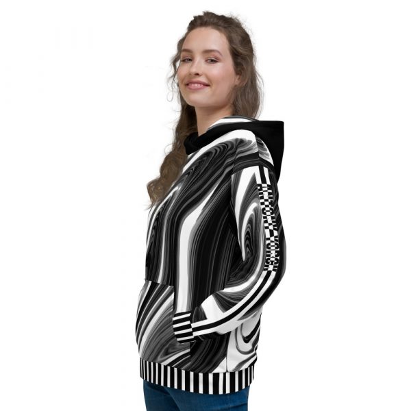 Designer Ladies hoodie Psychedelic black white 3 all over print unisex hoodie white left 63f4dfdf09776