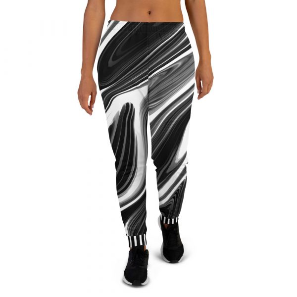 Designer Ladies Sweatpants Psychedelic Black White 1 all over print womens joggers white front 63f4df80dca49