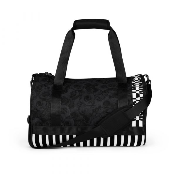 Sports Bag Midnight Roses Black White 1 all over print gym bag white front 644b938c120a7