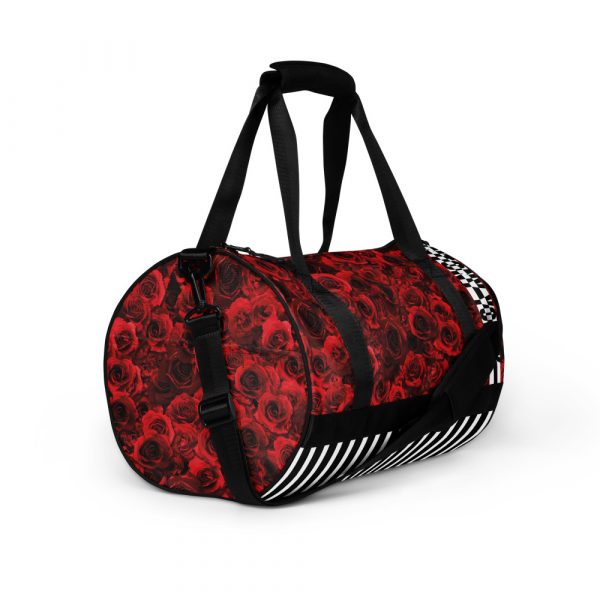 Gym Bag Red Roses Black White Red 2 all over print gym bag white right front 644b9518210e6