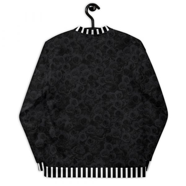 Designer Ladies sweat jacket Midnight Roses Black White 4 all over print unisex bomber jacket white back 644b9dca406e1