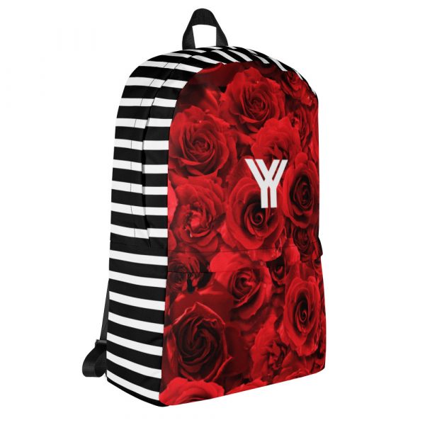 Exclusive designer backpack Red Roses with front pocket 3 all over print backpack white right 6514322a07b9e
