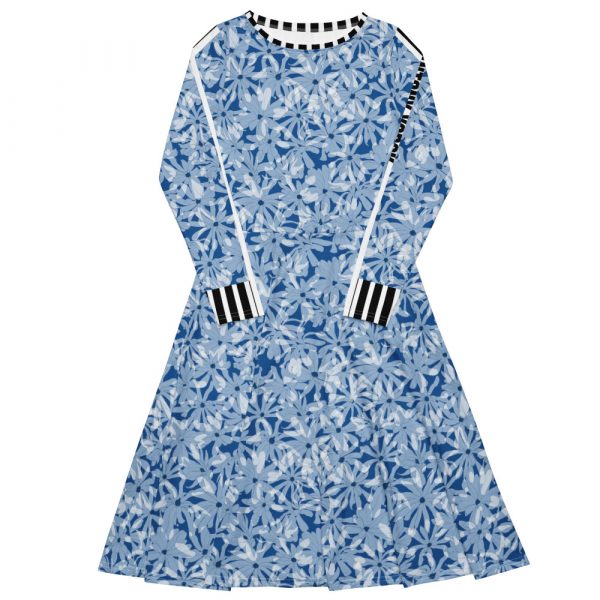 Exklusives Designer Damen langarm Midi Kleid magnolie white skydiver blue 8 all over print long sleeve midi dress white front 6525140dd5a2a