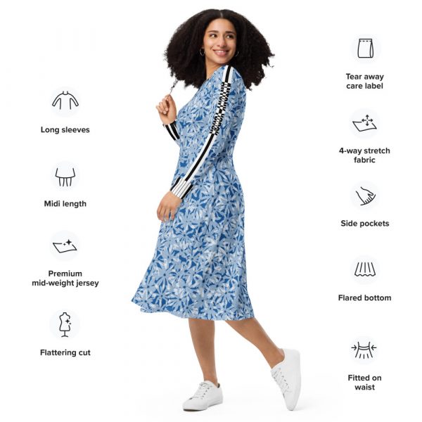 Exklusives Designer Damen langarm Midi Kleid magnolie white skydiver blue 6 all over print long sleeve midi dress white left front 6525140dd5e38