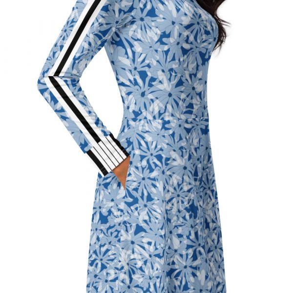 Exklusives Designer Damen langarm Midi Kleid magnolie white skydiver blue 4 all over print long sleeve midi dress white product details 3 6525140dd6101