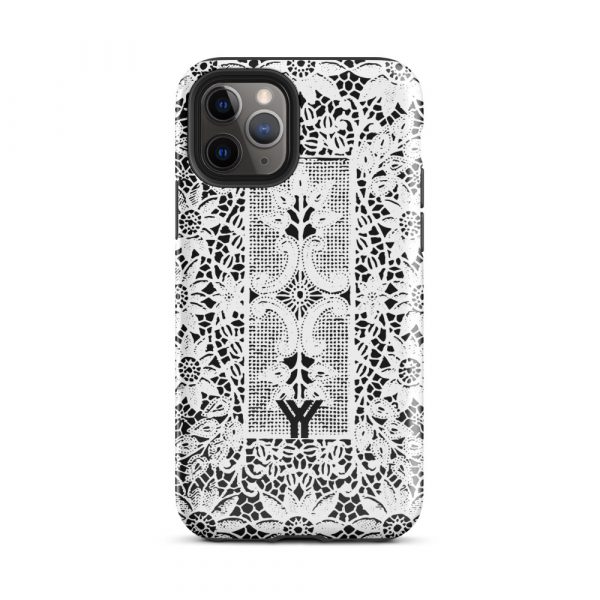 Designer Hardcase iPhone® Handyhülle Folk Print Crochet Weiß 3 tough case for iphone glossy iphone 11 pro front 6547df887db1a