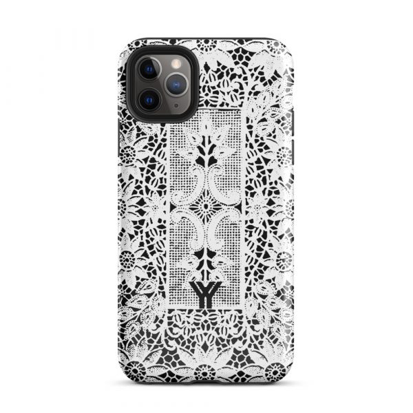 Designer Hardcase iPhone® Handyhülle Folk Print Crochet Weiß 5 tough case for iphone glossy iphone 11 pro max front 6547df887dc25
