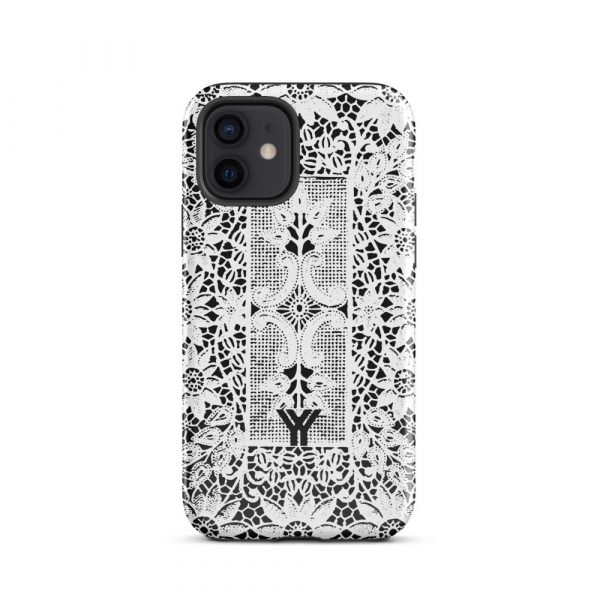 Designer Hardcase iPhone® Handyhülle Folk Print Crochet Weiß 9 tough case for iphone glossy iphone 12 front 6547df887de23