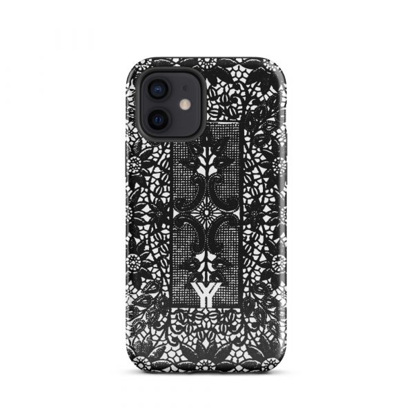 Designer Hardcase iPhone® Handyhülle Folk Print Crochet Schwarz 9 tough case for iphone glossy iphone 12 front 6547e188243bf