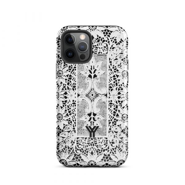 Designer Hardcase iPhone® Handyhülle Folk Print Crochet Weiß 11 tough case for iphone glossy iphone 12 pro front 6547df887df16