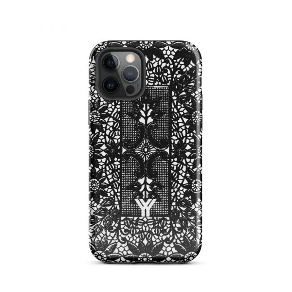 Designer Hardcase iPhone® Handyhülle Folk Print Crochet Schwarz 11 tough case for iphone glossy iphone 12 pro front 6547e188244bc