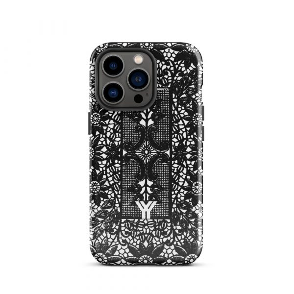 Designer Hardcase iPhone® Handyhülle Folk Print Crochet Schwarz 19 tough case for iphone glossy iphone 13 pro front 6547e188248e4