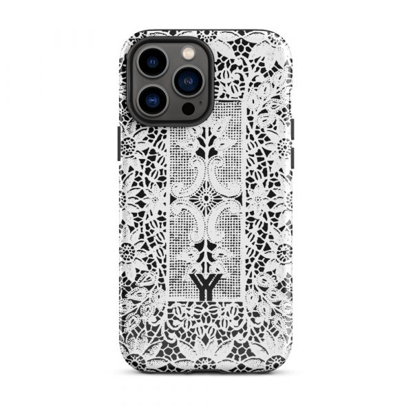 Designer Hardcase iPhone® Handyhülle Folk Print Crochet Weiß 21 tough case for iphone glossy iphone 13 pro max front 6547df887e3dc