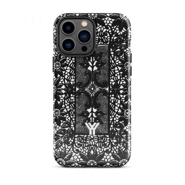 Designer Hardcase iPhone® Handyhülle Folk Print Crochet Schwarz 21 tough case for iphone glossy iphone 13 pro max front 6547e188249ee