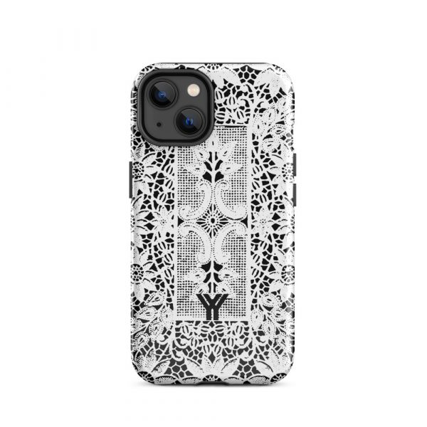 Designer Hardcase iPhone® Handyhülle Folk Print Crochet Weiß 23 tough case for iphone glossy iphone 14 front 6547df887e4dc