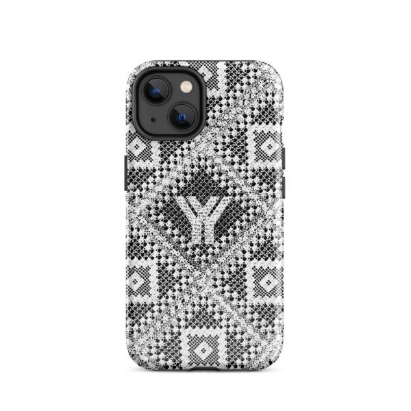 Designer Hardcase iPhone® Handyhülle Folk Print Logo Weiß 23 tough case for iphone glossy iphone 14 front 6547e033c806b
