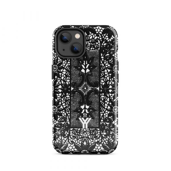 Designer Hardcase iPhone® Handyhülle Folk Print Crochet Schwarz 23 tough case for iphone glossy iphone 14 front 6547e18824b13