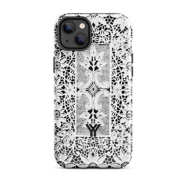 Designer Hardcase iPhone® Handyhülle Folk Print Crochet Weiß 25 tough case for iphone glossy iphone 14 plus front 6547df887e5cf