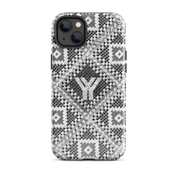 Designer Hardcase iPhone® Handyhülle Folk Print Logo Weiß 25 tough case for iphone glossy iphone 14 plus front 6547e033c80ff
