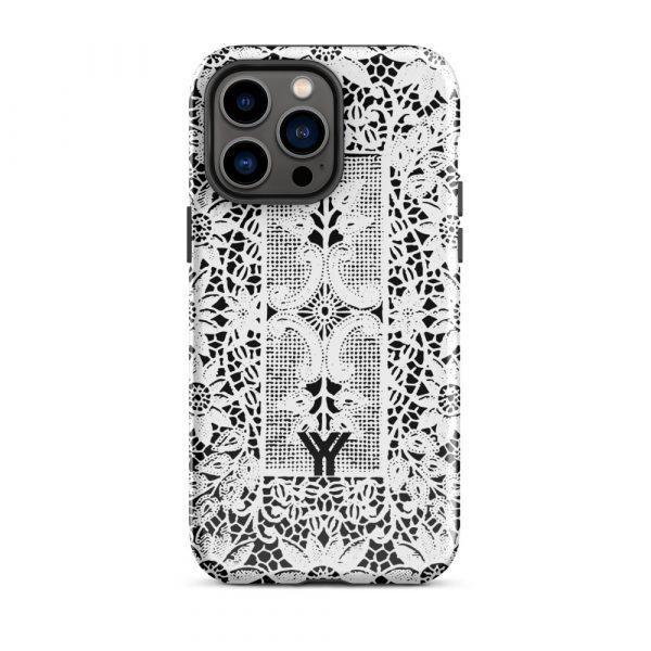 Designer Hardcase iPhone® Handyhülle Folk Print Crochet Weiß 29 tough case for iphone glossy iphone 14 pro max front 6547df887e7ec