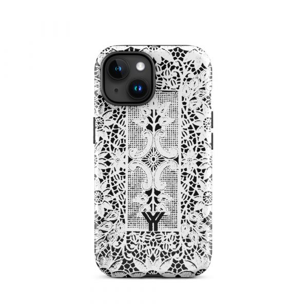 Designer Hardcase iPhone® Handyhülle Folk Print Crochet Weiß 31 tough case for iphone glossy iphone 15 front 6547df887e8e4