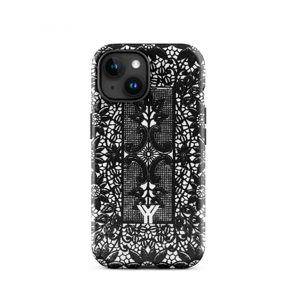 Designer Hardcase iPhone® Handyhülle Folk Print Crochet Schwarz 31 tough case for iphone glossy iphone 15 front 6547e18824f3b